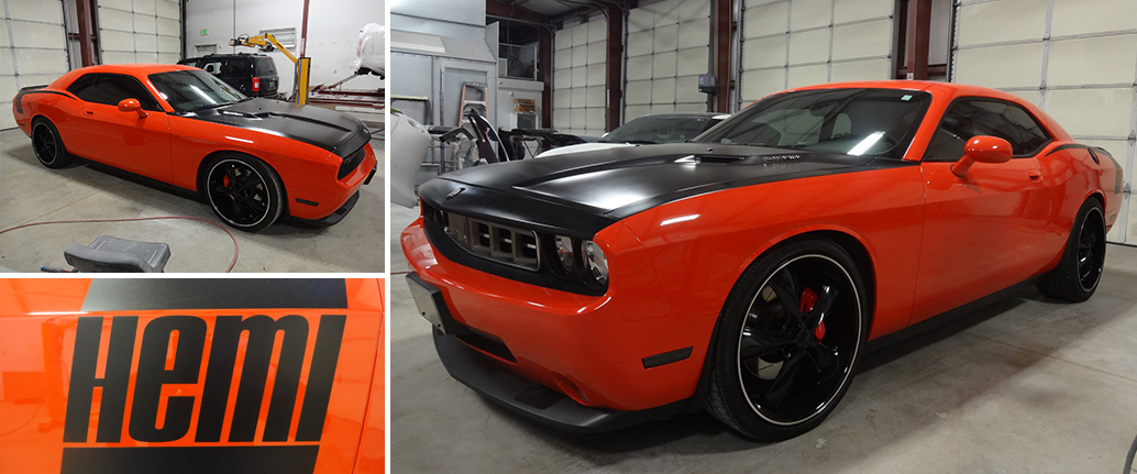 Dodge Challenger custom paint job with HEMI graphics
